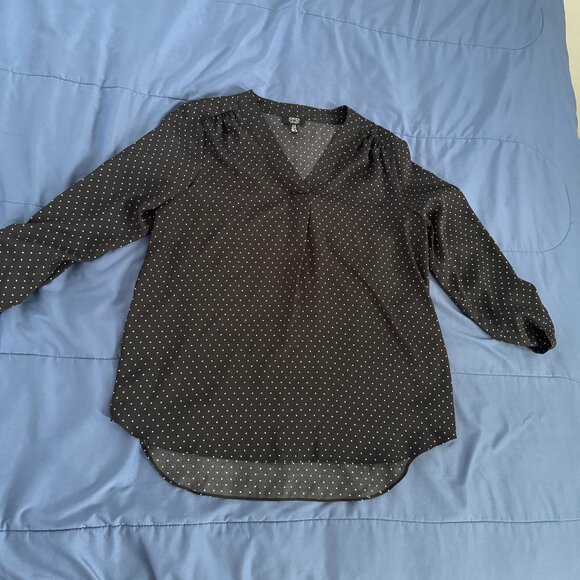 Jones New York Black Polka Dot Blouse (M) - Picture 2 of 6